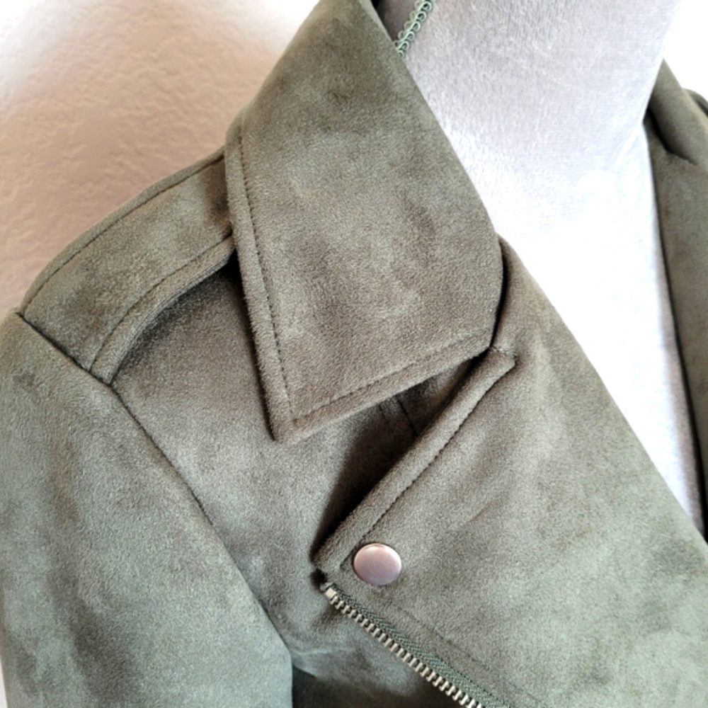 NWT BB Dakota by Steve Madden Ladies Suede Moto Jacket Olive - Picture 5 of 12